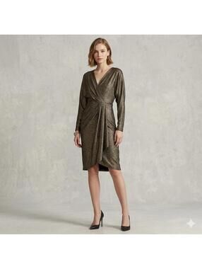 Lauren Ralph Lauren Women's Metallic Jacquard Cocktail Party Formal Dress Size 4